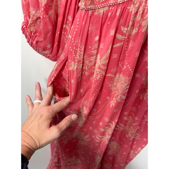 Free People Dress Maxi Golden Hour Smocked Bodice Cotton Pink XS Boho - Picture 6 of 12